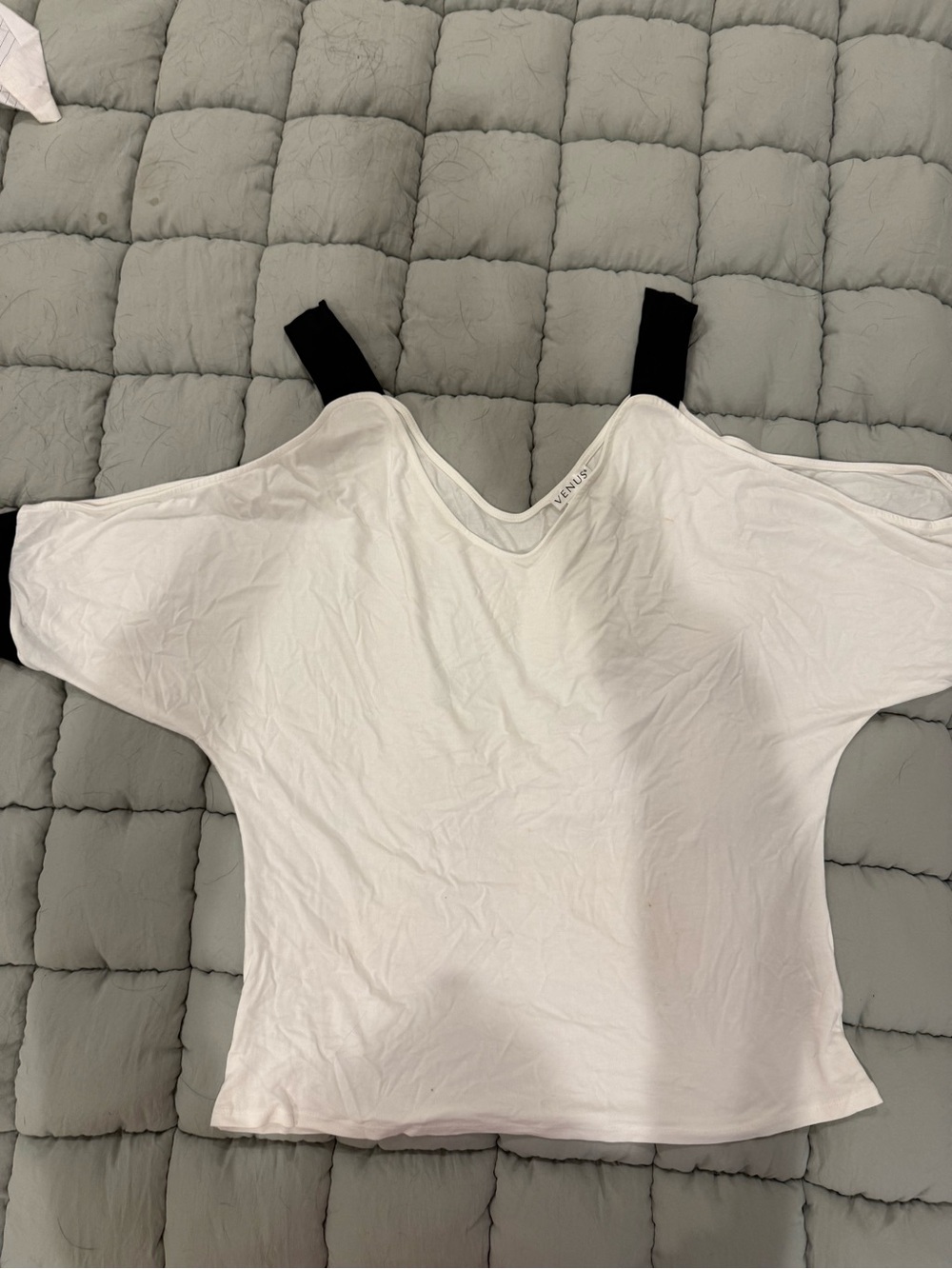 VENUS White Off-Shoulder Crop Top with Black Straps